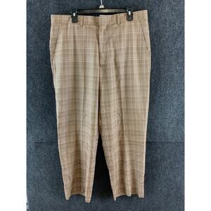 Vinci Men’s Dress Pants Straight Leg Plaid Tan Brown Size 36 R